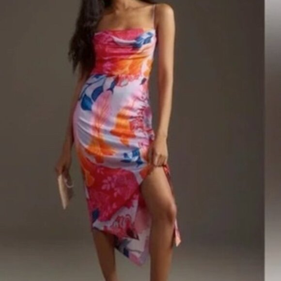 Anthropologie Dresses & Skirts - Anthropologie Sleeveless Draped-Back Asymmetrical Slip Midi Dress